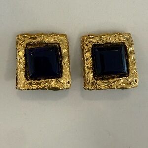Brigitte Lambert Blue Tone and Gold Clip on Earrings.